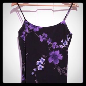 Floral print black dress pretty asymmetrical hem